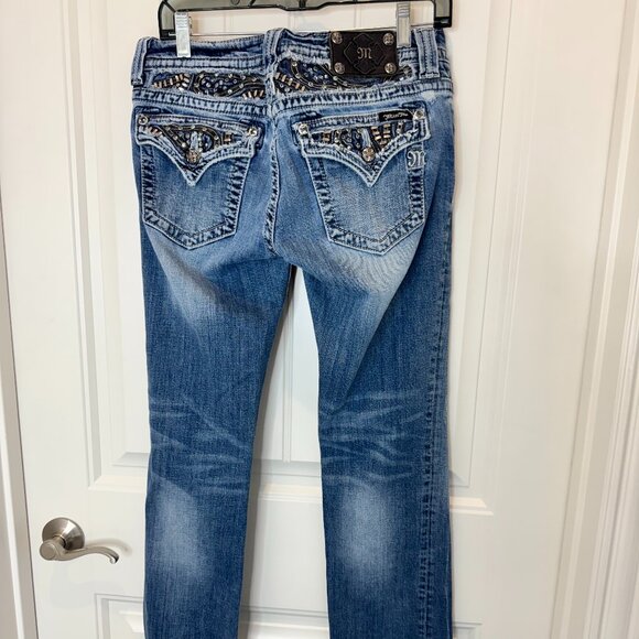 MISS ME Jeans - Women's 30x34 Straight Pocket Flap Studded Rhinestones JP6063T - Picture 3 of 7